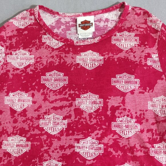 Harley-Davidson T-shirt women's size XXL pink with white graphic design slim fit - Picture 2 of 8
